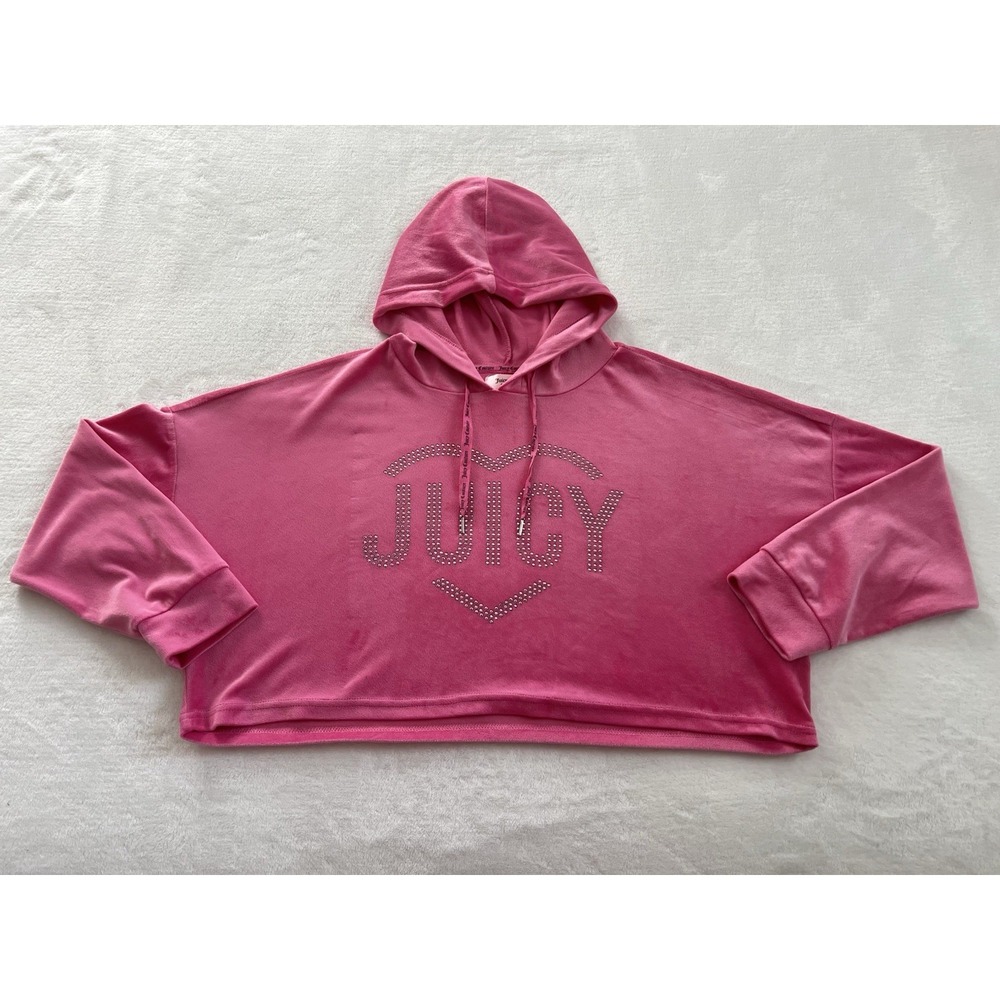 Juicy Couture Womens Sporty Loungewear Pink Bling Velour Hoodie Sweatshirt Sz L‎